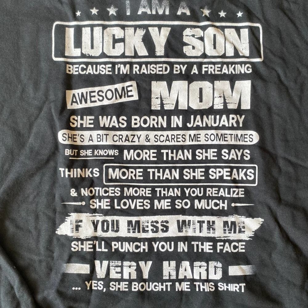 Lucky Son with Awesome Mom Hoodie Black 3XL
